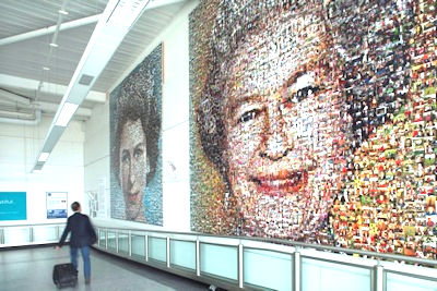 The mosaic of Her Majesty The Queen in London's Gatwick Airport